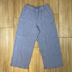 Tahari Linen Pants Womens M Blue Pull On Elastic Waist Cropped Lightweight